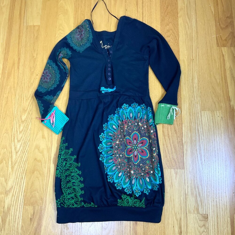 Desigual Dress Colorful Beaded Cotton Black (M) - Picture 5 of 11